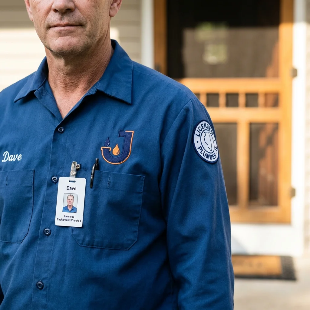 Licensed plumber showing ID badge in Mercersburg, PA
