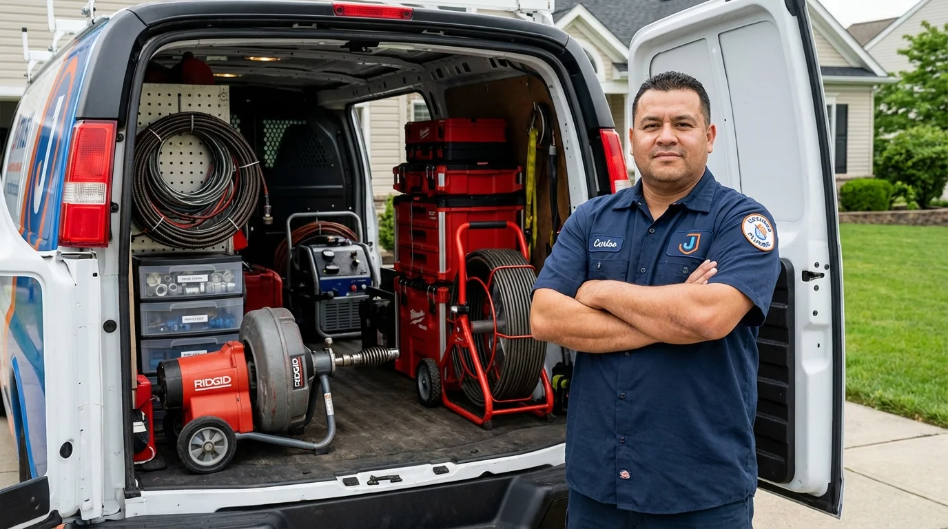 Professional drain cleaning equipment and Johns Plumbing LLC plumber in Mercersburg