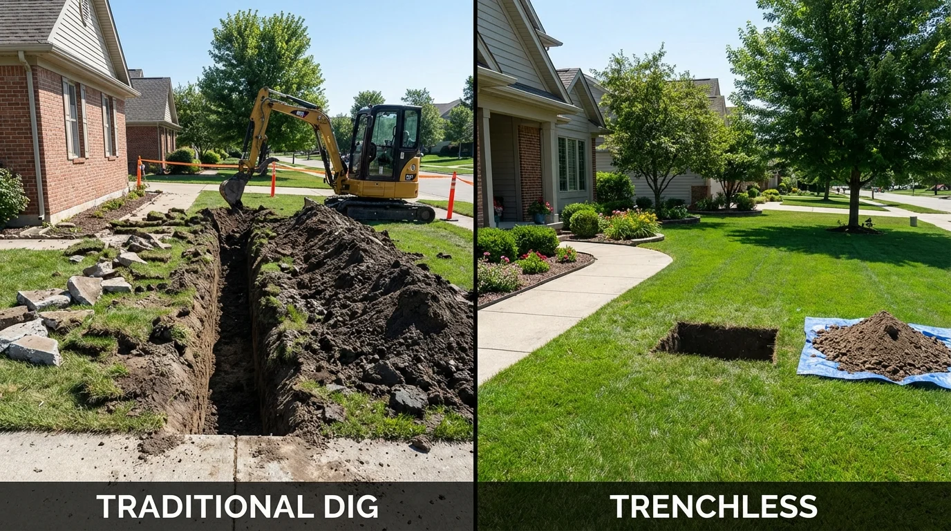Trenchless sewer repair with minimal yard damage versus traditional excavation in Mercersburg, PA